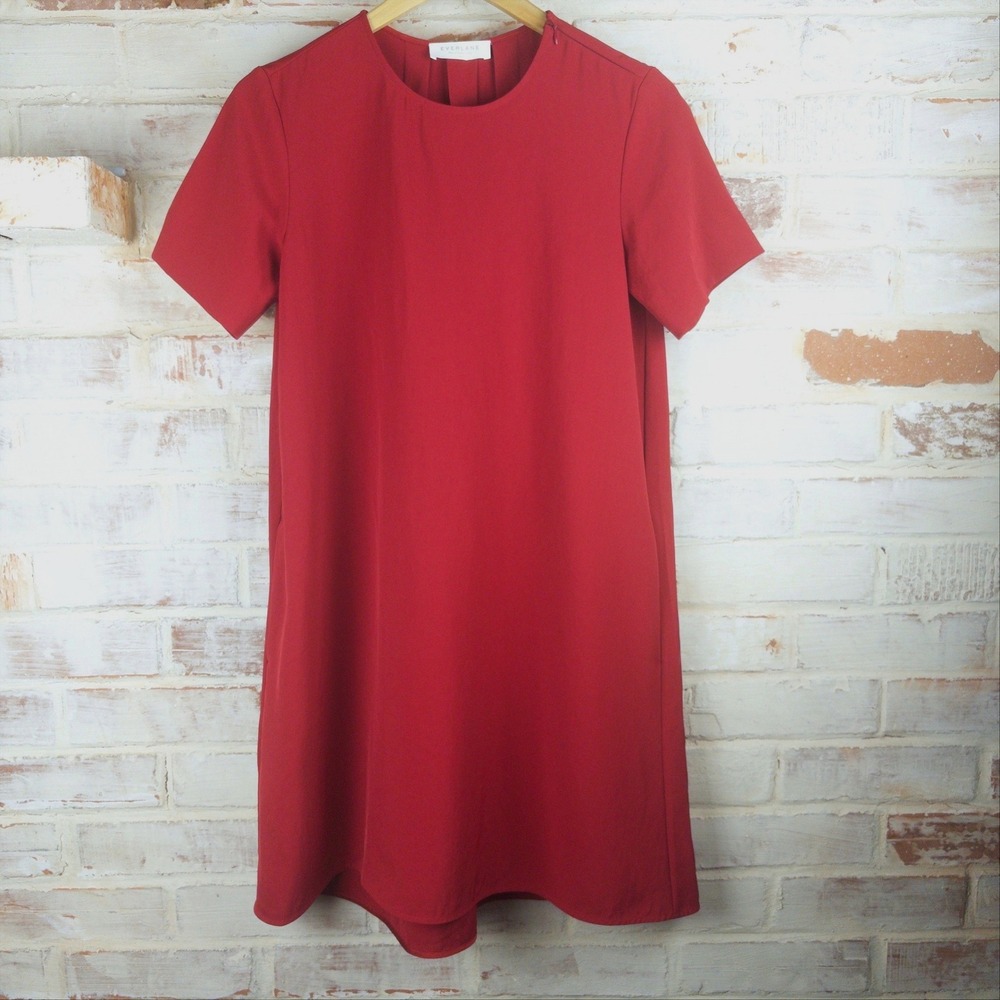Everlane Red Shift Dress Short Sleeve Size 2 Minimalist Quiet Luxury Chic